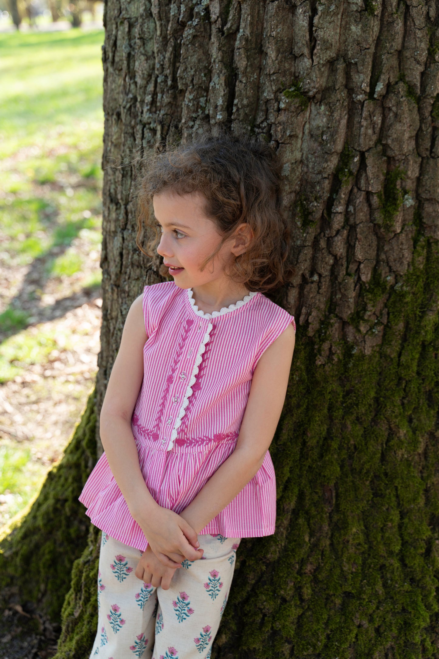 Mimosa top with pink stripes